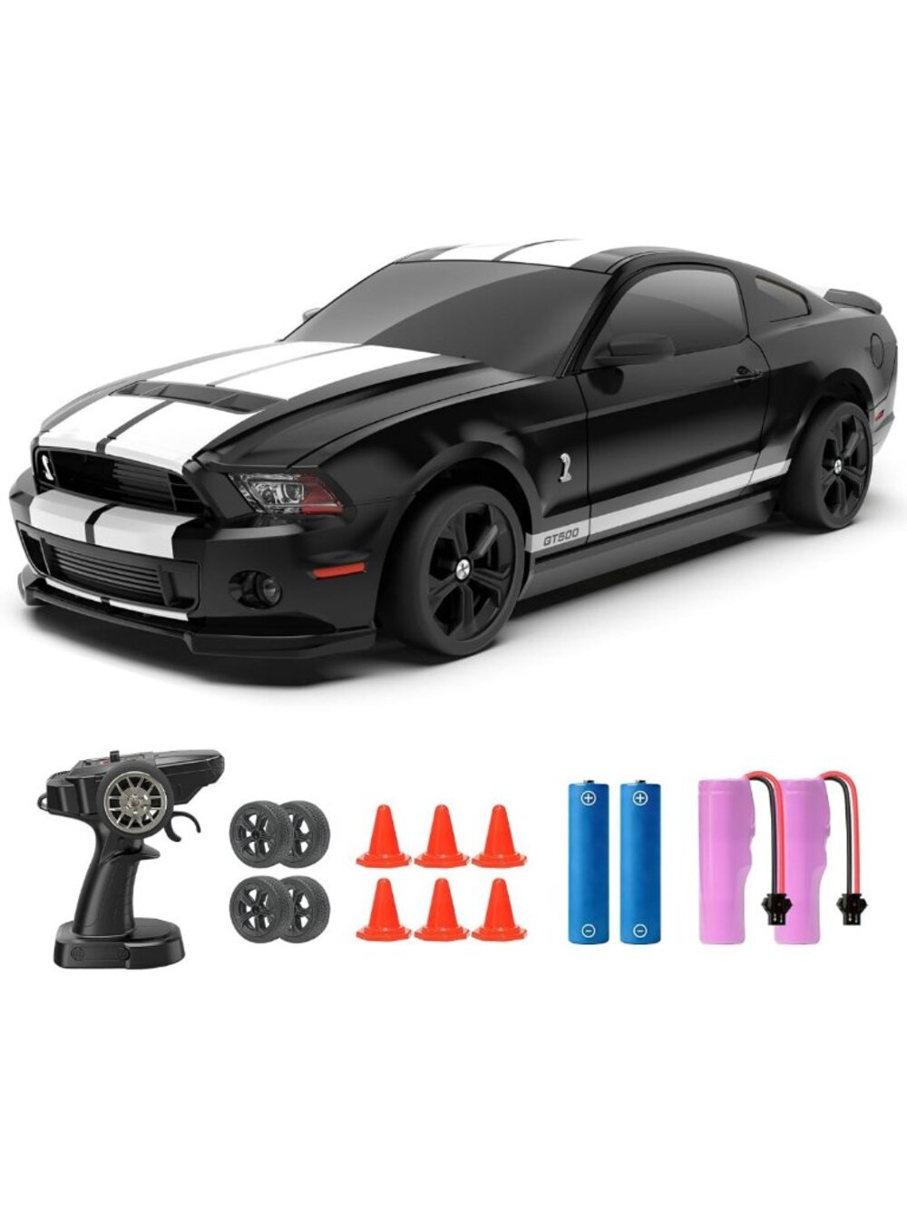 Fast RC Drift Car for Kids, 1:24 Scale 4WD Remote Control Mustang, Lights